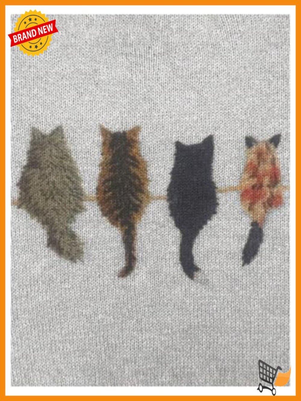 Cat Graphic Sweater Long Sleeve Crew Neck Knit Pullover Top - Picture 4 of 5